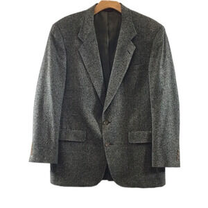 Hart Schaffner & Marx Black Green Herringbone Sport‎ Coat Mens 42R Two Button